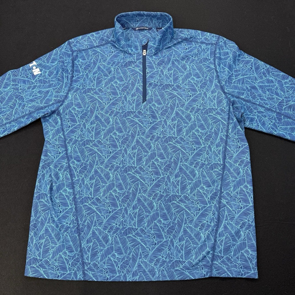 Cutter & Buck Men's XL Blue Tropical Leaf  1/4 Zip Pullover Golf Performance